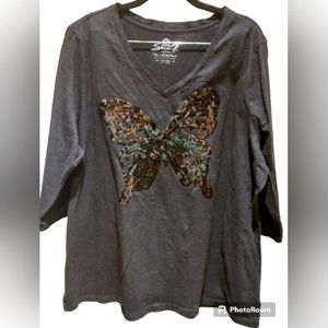 Seven7 3/4SleeveButterflyTee 22/24EUC